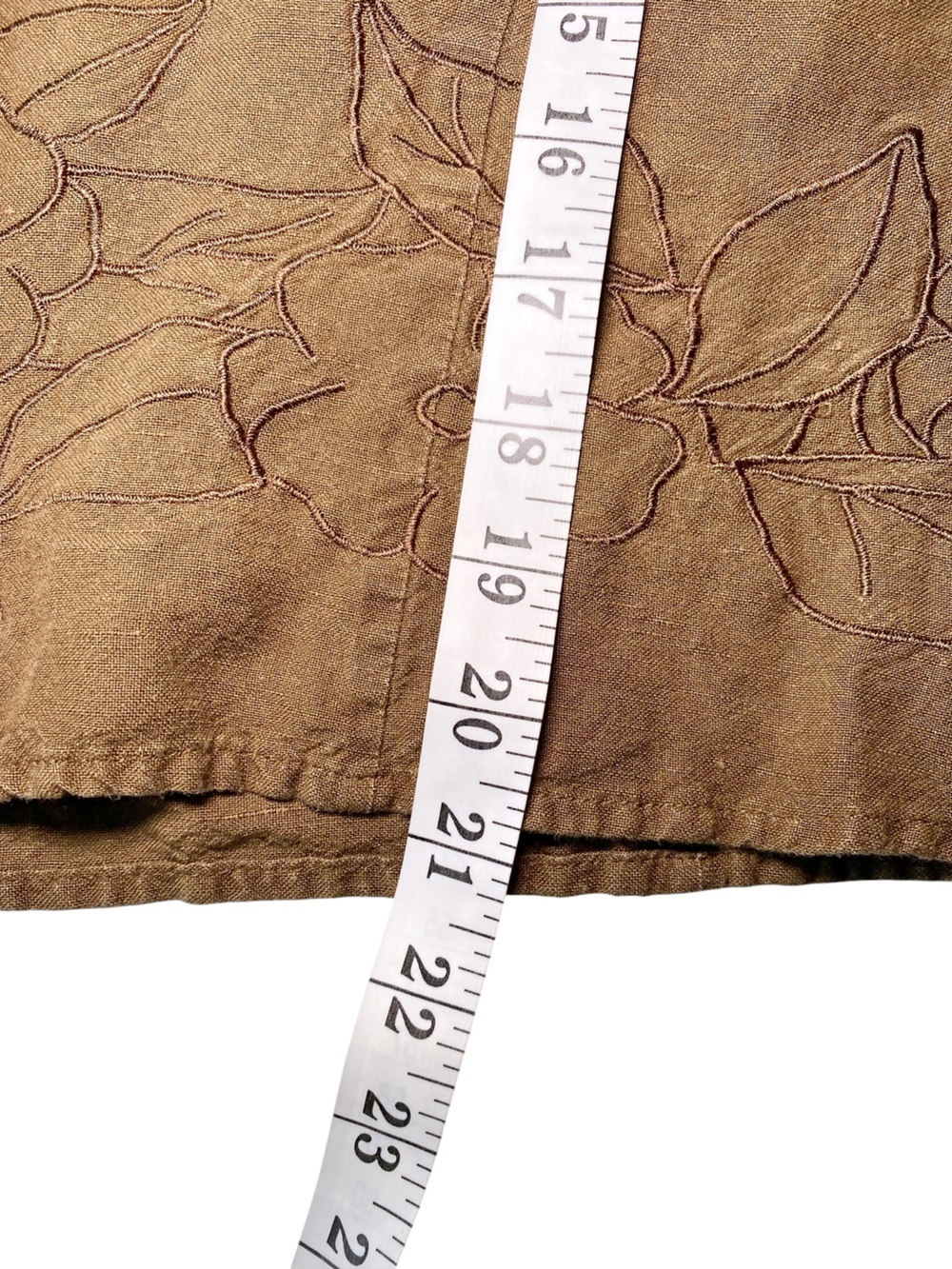 Norton McNaughton Y2K Earthy Linen Blend Floral Embroidered Button-Down Top - Picture 12 of 13